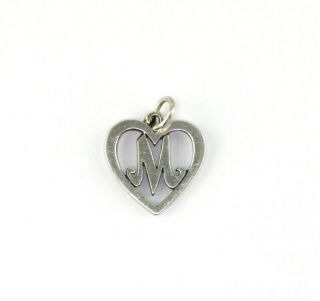 Vintage Retired James Avery Sterling Silver Heart Initial " M " Charm Pendant