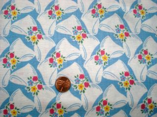 Novelty Bows On Blue Full Vtg Feedsack Quilt Sewing Doll Clothes Craft Cotton