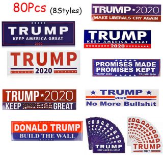 80pcs Donald Trump President 2020 Keep America Great Bumper Car Stickers 8styles