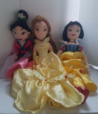 Three Disney 20 " Plush Toy Dolls: Belle,  Snow White,  Mulan
