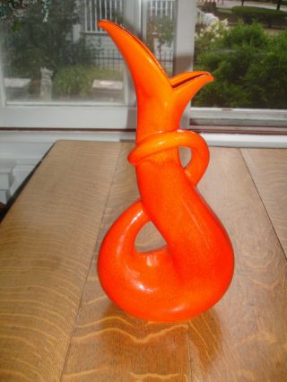 Vintage 16 " Royal Haeger Atomic Orange Serpentine Cobra Vase 483 Mid Century