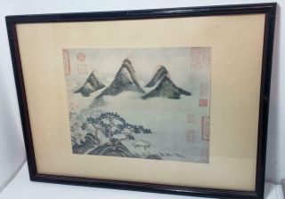 Antique Woodblock Print - Asian - Japan - Signed? Hand Painted?trees - 10x11in - Framed
