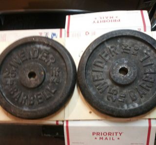 2 Vintage 25 Lb Wieder Barbell Weight Plates Standard 1” Hole