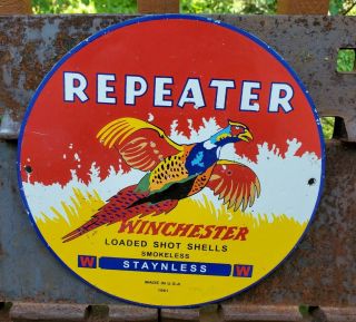 Vintage  Winchester  (repeater) Porcelain Gas & Oil Sign 10 Inch