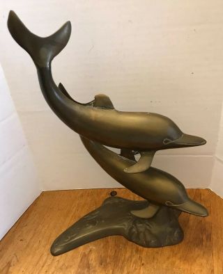 Vintage Large Brass Dolphins Two Statue Decor Nautical Sea Decor Swimming