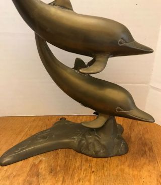 Vintage Large Brass Dolphins Two Statue Decor Nautical Sea Decor Swimming 2