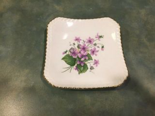 Royal Adderley Floral Bone China Purple Flower Trinket Jewelry Tray.  Teabag Dish