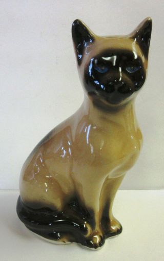 Sweet Vintage Porcelain Blue - Eyed Siamese Cat Figurine,  Made In Brazil
