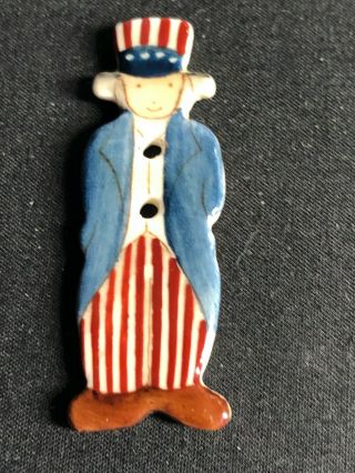 Large Idabelle Handpainted Ceramic Realistic Uncle Sam Button