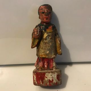 Antique Chinese Carved Gilt Painted Wood Figure 5 "