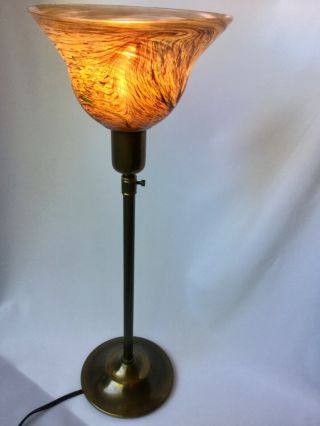 Mission Arts & Crafts Vintage Torchiere Metal Glass Table Lamp Torch Art Shade