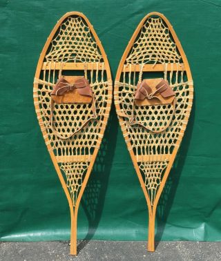 Vintage Snowshoes 42x14 Snow Shoes Leather Bindings W@w