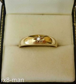 1988 Vintage 9ct Solid Gold Diamond Set Gypsy Set Ring Uk V Us 10.  75 2.  2g
