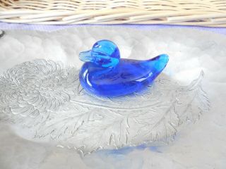 Vintage Cobalt Blue Hand Blown Glass Duck Figurine