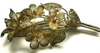 Fine Filigree Antique Chinese Qing Dynasty Gilt Silver Flower Bouquet Brooch Pin