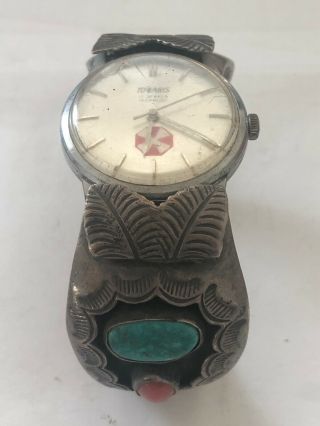 Vintage Native American Sterling Silver Watch Band With Turquoise,  Tugaris Watch