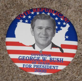 Giant 9 " 2000 George W.  Bush R/w/b Picture Campaign Button