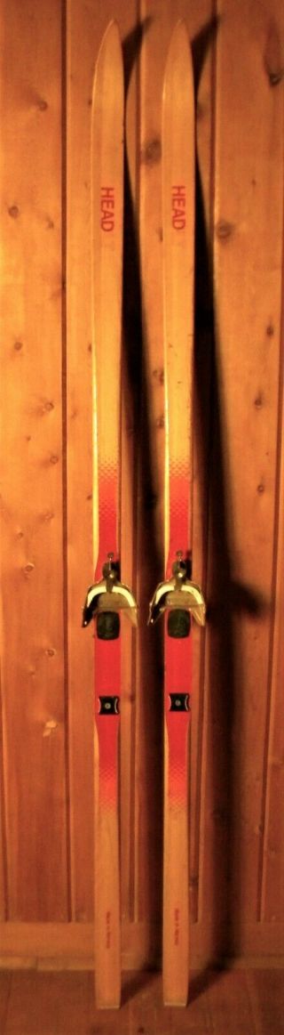 Vintage Head Lt 185 - Cm Wood Norway Cross - Country Skis W/skilom 3 - Pin Bindings