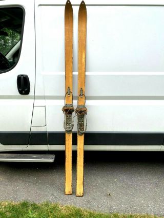 Vintage Wooden Skis - U.  S Military W/ Cable Bindings Dated 1943