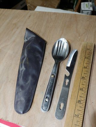 Vintage Stainless Boy Scout 3 Pc Knife Fork Spoon Camping Set In Case
