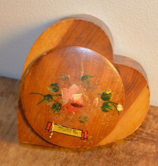 Vtg Yellowstone National Park Wood Jewelry Trinket Box Handpainted Rose Heart