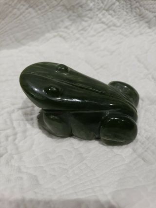 Vintage Hand Carved Spinach Green Jade Frog Statue Figurine Old Estate Find