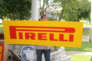 Large Vintage Pirelli Tires Racing Sports Car Gas Oil 72 Embossed Metal Sign