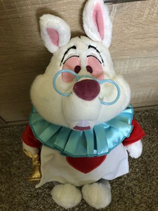 16 " Disney Store Alice In Wonderland White Rabbit Plush Stuffed Bunny Glasses Mc