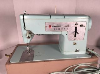 Heavy Duty Vtg Singer Sewing Machine 338 Turquoise Blue Uses Cams