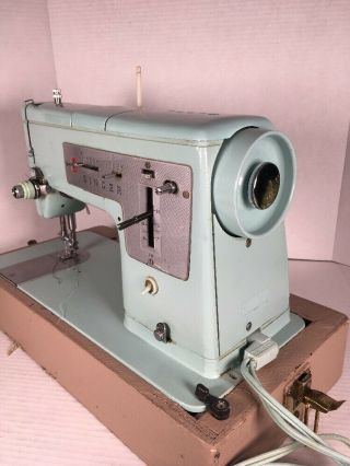 Heavy Duty Vtg Singer Sewing Machine 338 Turquoise Blue Uses Cams 3
