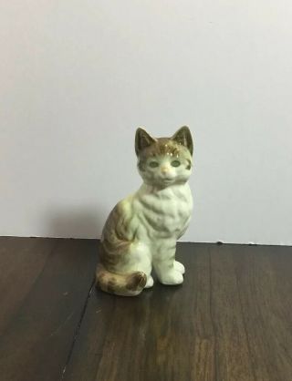 Vintage Porcelain Cat With Green Eyes Figurine Made In Japan 5” Norcrest