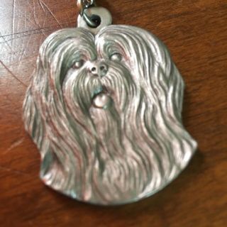 Vtg 4x Rawcliffe Pewter Keychain Tree Ornament Lhasa Apso Dog Breed Faces Usa 82