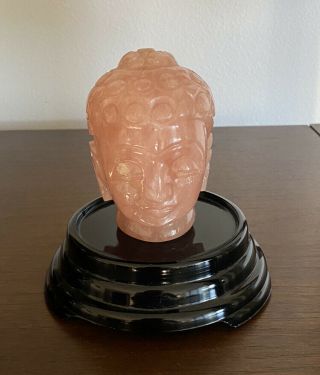 Vtg Chinese Rose Quartz Buddha Head Pink Hardstone Sculpture Object Paperweight