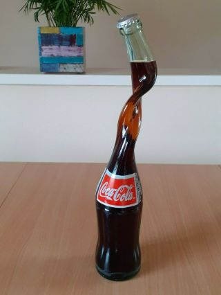 Vintage Coca Cola Stretch Twisted Neck Full Coke Bottle Art Glass 1996 Mexico