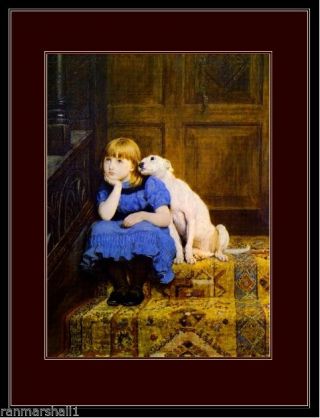 English Bull Terrier Puppy Dog Dogs Little Girl Art Print Vintage Poster Picture