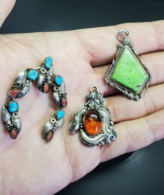 Vtg Native American South Western Pendants Sterling Silver 3 All