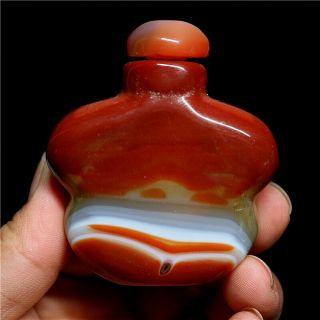 Exquisite Hand - Carved Madagascar Crazy Lace Silk Banded Agate Snuff Bottle