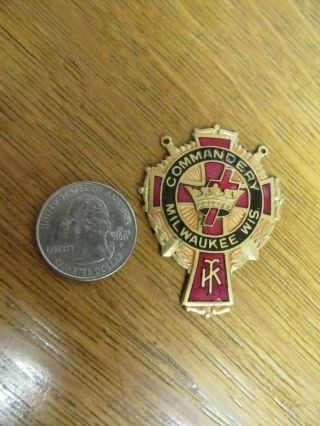 Antique Big Knights Templar Red - White - Black Enamel Medal Milwaukee Wi Commandery