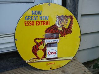 Old Vintage 1963 Esso Gasoline Motor Oil Porcelain Gas Pump Advertising Sign