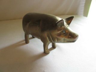 Vintage 4 " Long Solid Brass Hog Pig Figurine Paperweight