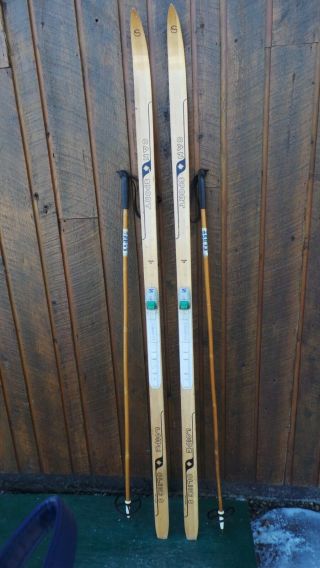 Vintage Wooden 74 " Skis Has Wood Finish Signed Can Sport,  Poles
