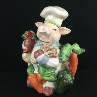 Vtg Large Figural Teapot Kaldun & Bogle Chef Pig Sculpted With Vegetables 11 "