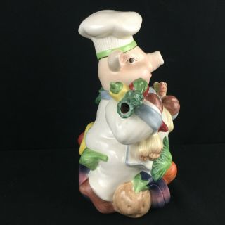 VTG Large Figural Teapot Kaldun & Bogle Chef Pig Sculpted with Vegetables 11 