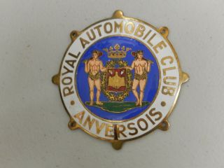 Vintage Brass Royal Automobile Club Anversois Belgium Car Badge Auto Emblem