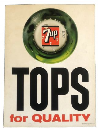 1960s Vintage Nos 7up Standing Cardboard Sign Counter Display Man Cave Ad 1963