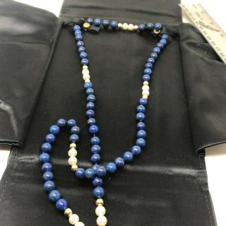 Van Dell Vintage Lapis Lazuli And Pearl Long Necklace
