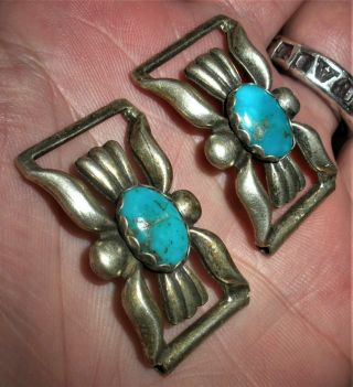 Vintage C.  1950 Navajo Tufa Cast Watch Band Turquoise Sterling Silver Vafo