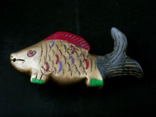 Great Antique Chinese Jade Hand Painted Fish Netsuke L115