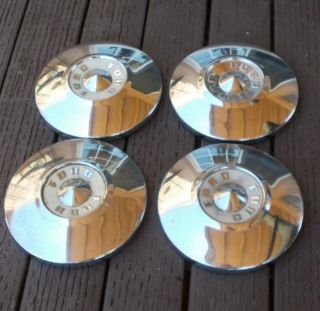 Vintage 50s Ford 1956 Hubcaps 10 1/2 Inch Chrome Set Of 4 Dog Dish Poverty