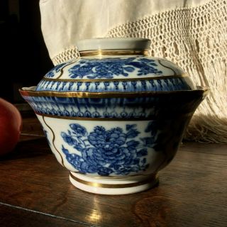 Chinese Antique 18th C Porcelain Bowl,  Cover Blue White Gold Fitzhugh 3